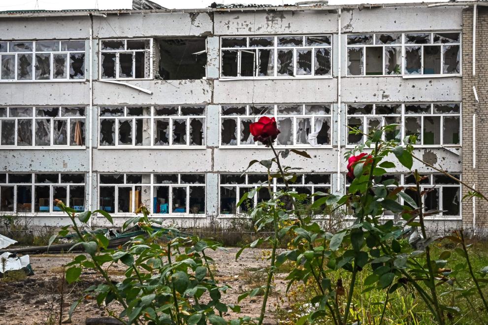 Damaged school in Ukraine